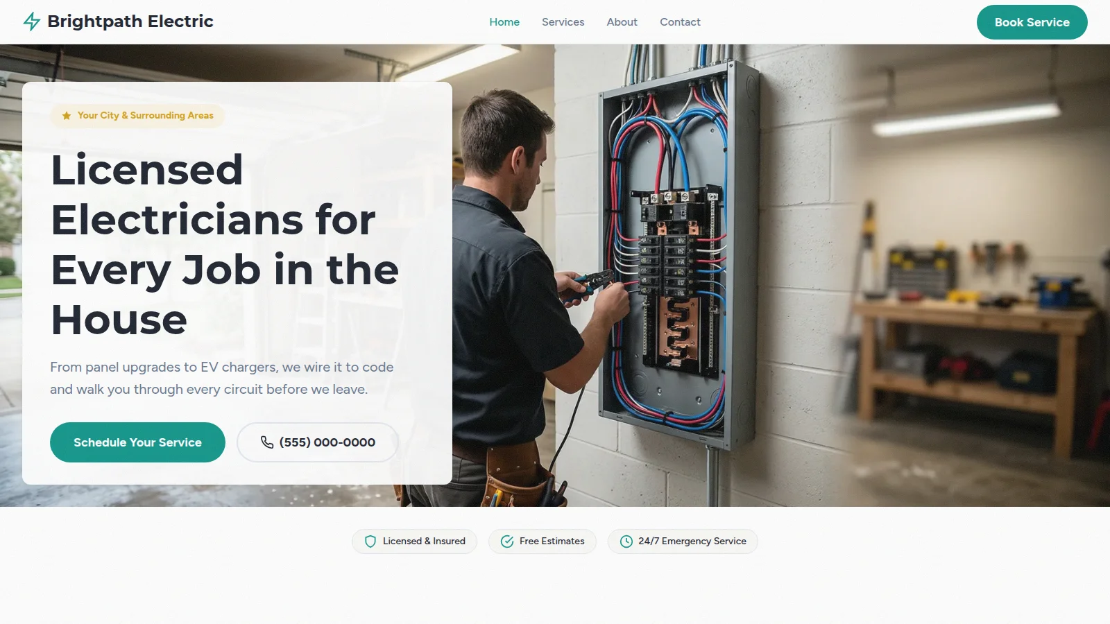 Custom electrical companies website shown on a laptop