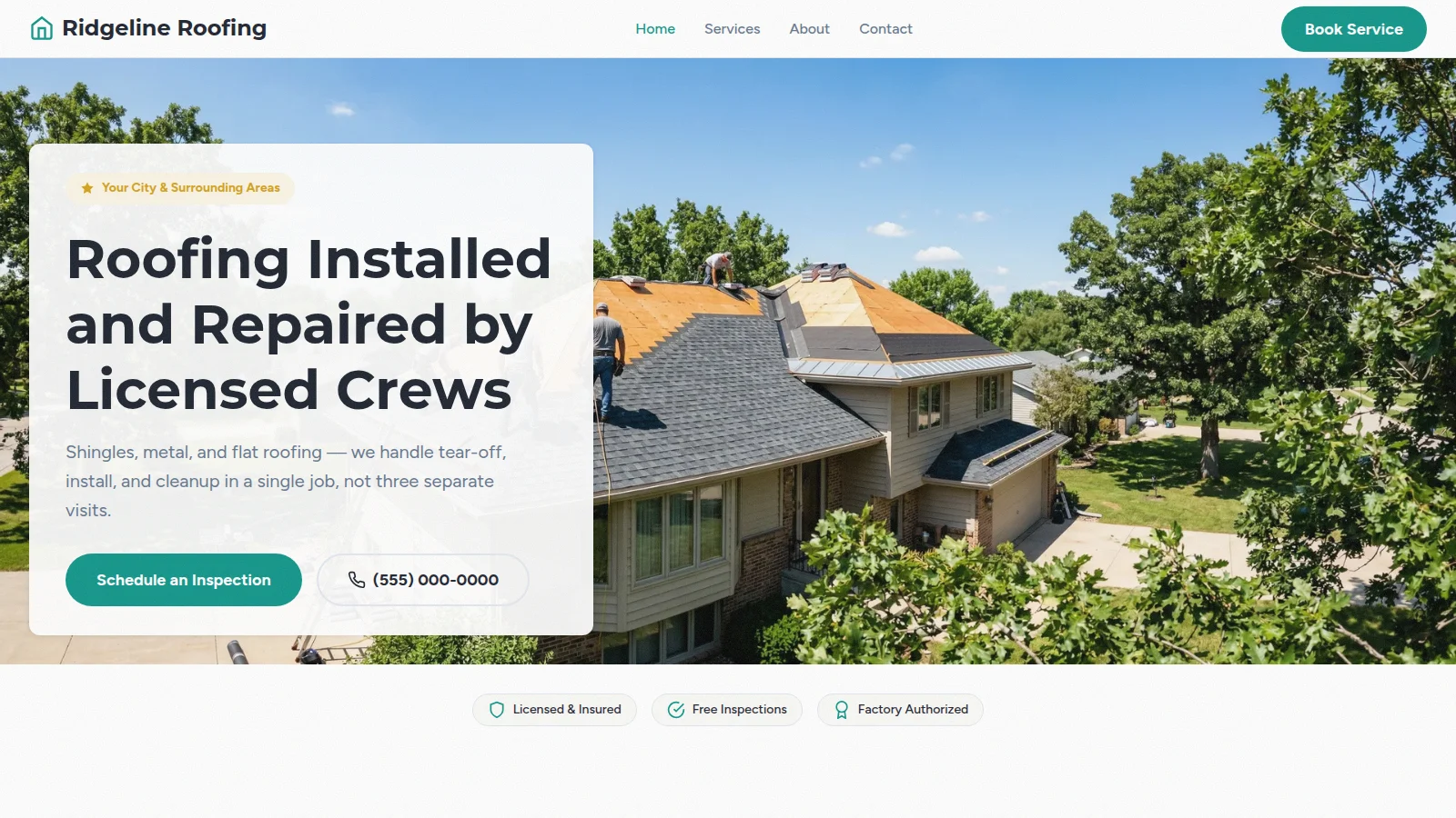 Custom roofing companies website shown on a laptop